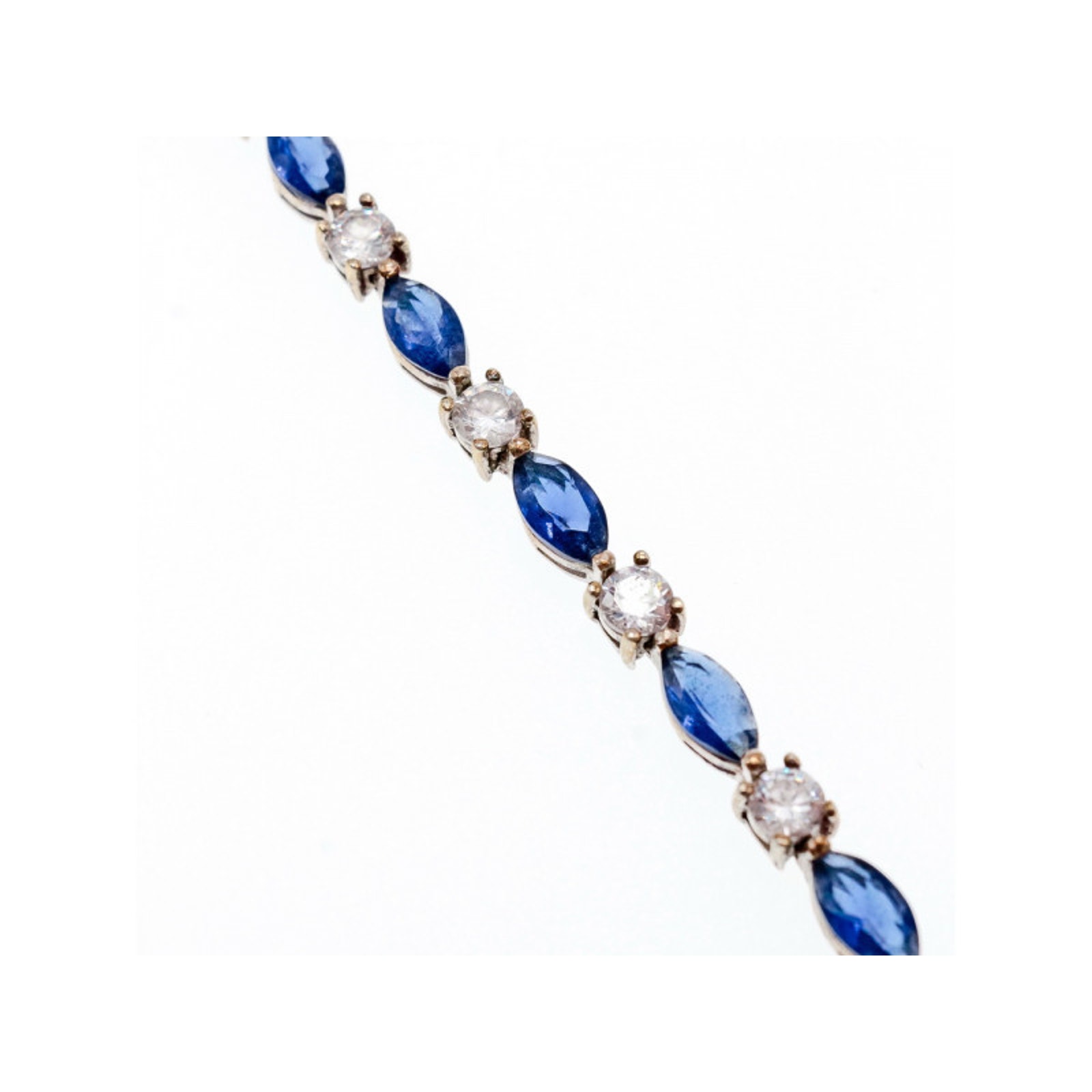 925 Sterling Silver Blue Spinel & Cz Bracelet Size 7.5 In